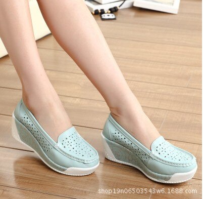 COWCOM Spring Thick-soled Platform Shoes Women's Casual Slope Hollow Round Head Bottom Women's Shoes Summer