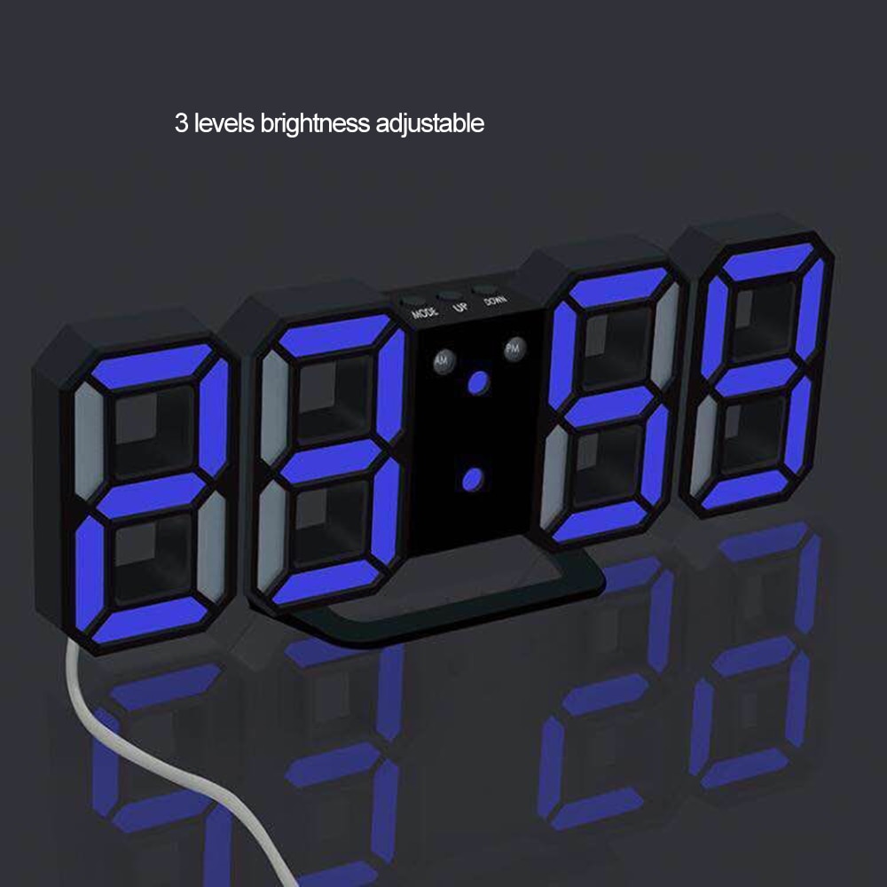 3d ledet ur alarmur glødende nattilstand elektronisk bordur 24/12 timers display vækkeur hængende – Grandado