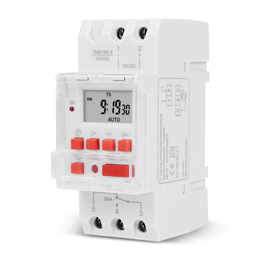 16A DIN RAIL Mount Electronic 7 Days Programmable Digital Industrial Time Switch Relay Timer Control: 12V  DC AC red