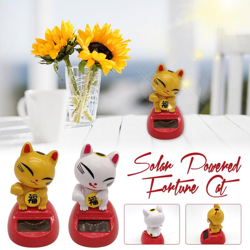 Lucky Cat Lovely Solar Power Cat Interior Ornament Home Decor For Kids Toy Birthday