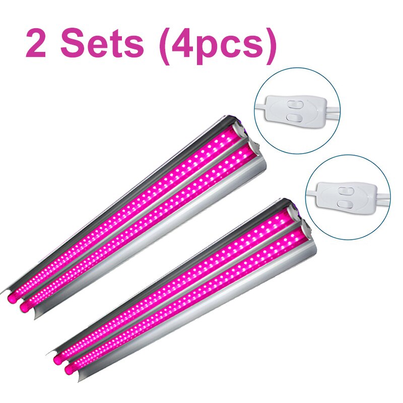 4 st led växtljus 100w fullspektrum fytolampa 50cm växande led belysning dubbla rör för inomhusblommor hydroponiska växter: 2 uppsättningar (4 st) / Eu-kontakt