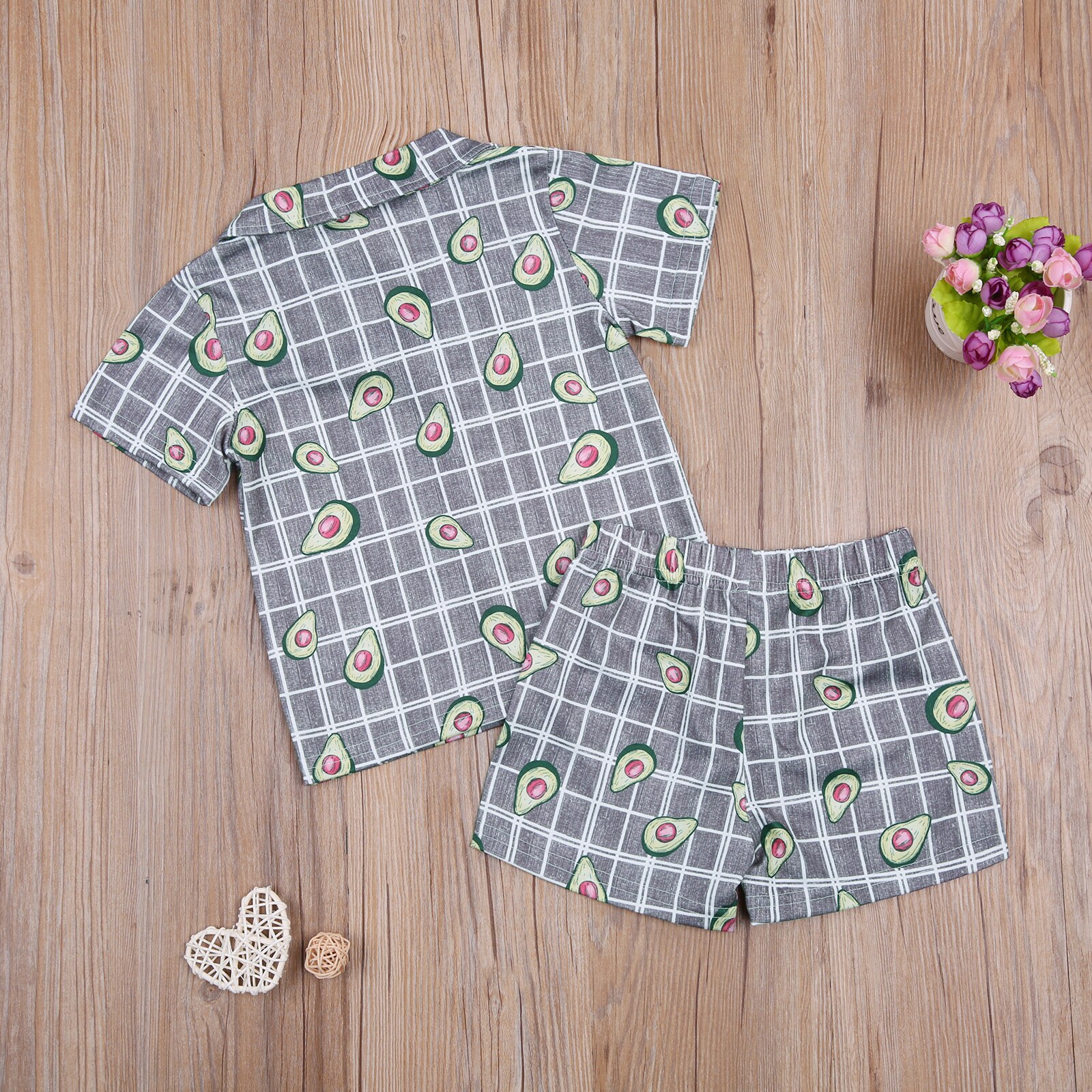Children's Cartoon Print Pajamas Set Lapel Short Sleeve Casual Button T-shirt Cute Loose Shorts Set
