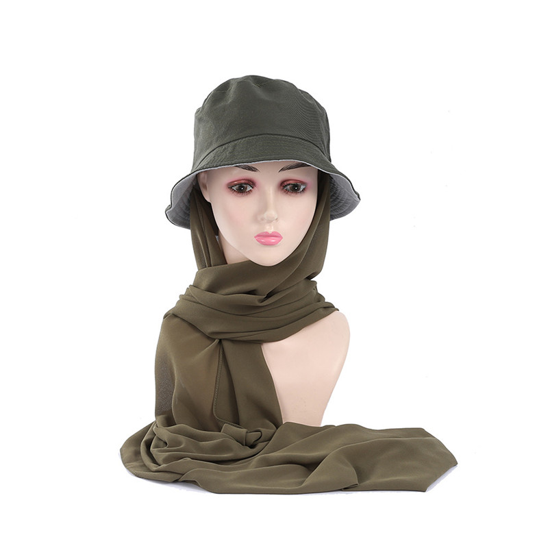 Chapeau avec Hijab en Mousseline de Soie pour Femme Musulmane, Casquette de dehors d'Été, Prêt à vitation, Hijab Instantané, Écharpe de Sauna Islamique, , E27: GINGEMBRE CLAIR