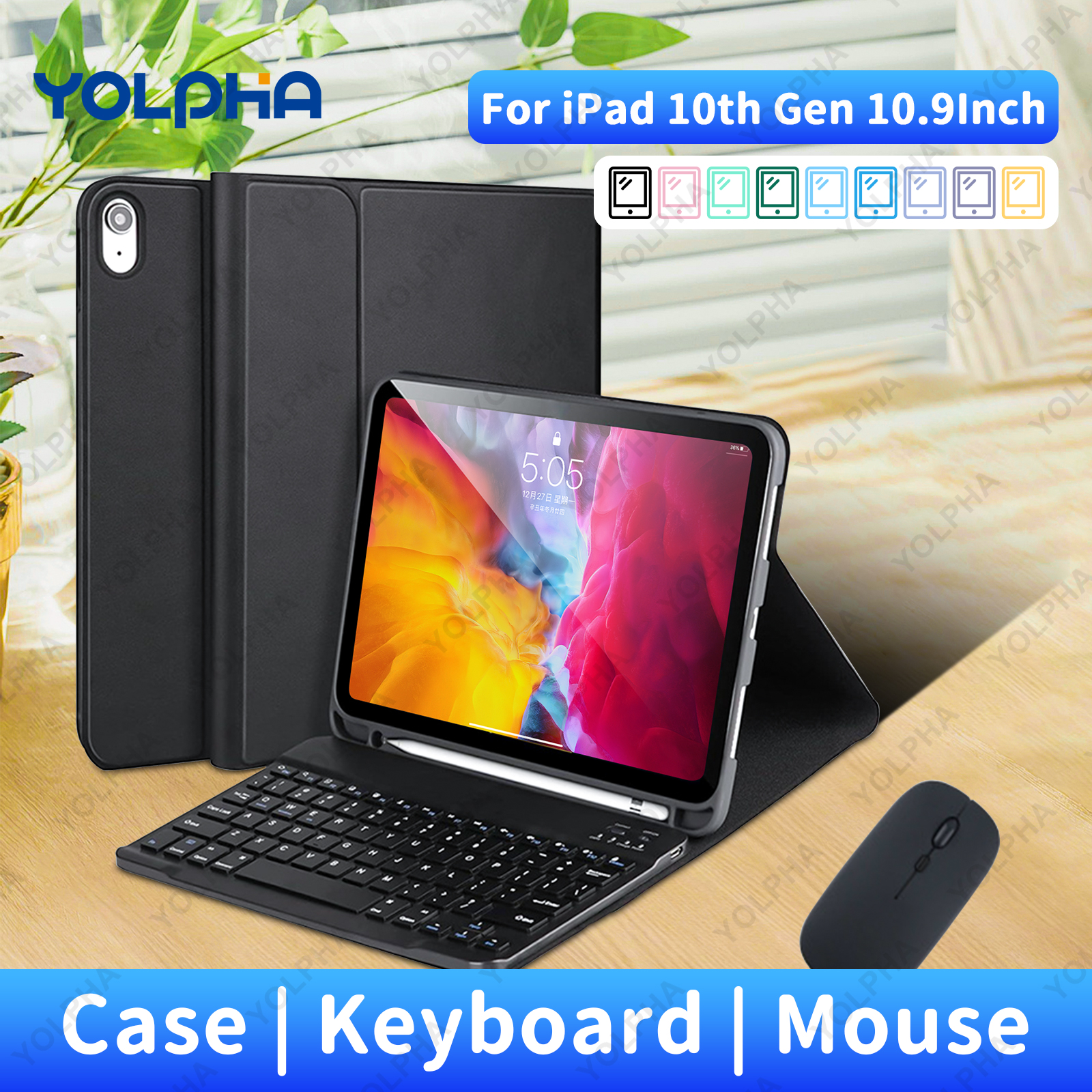 iPad 10th Gen Case with Keyboard Wireless Detachable Folio Keyboard Cover with Mouse Pencil Slot for iPad 10th Gen 10.9Inch