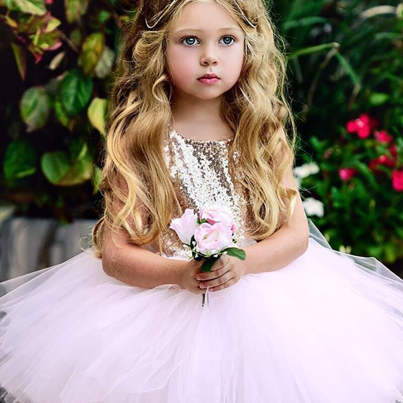 Pageant Kids Baby Girl Princess Dress Tutu Tulle Back Hollow Out Party Dress Pink Red Ball Gown Formal Dresses Outfits
