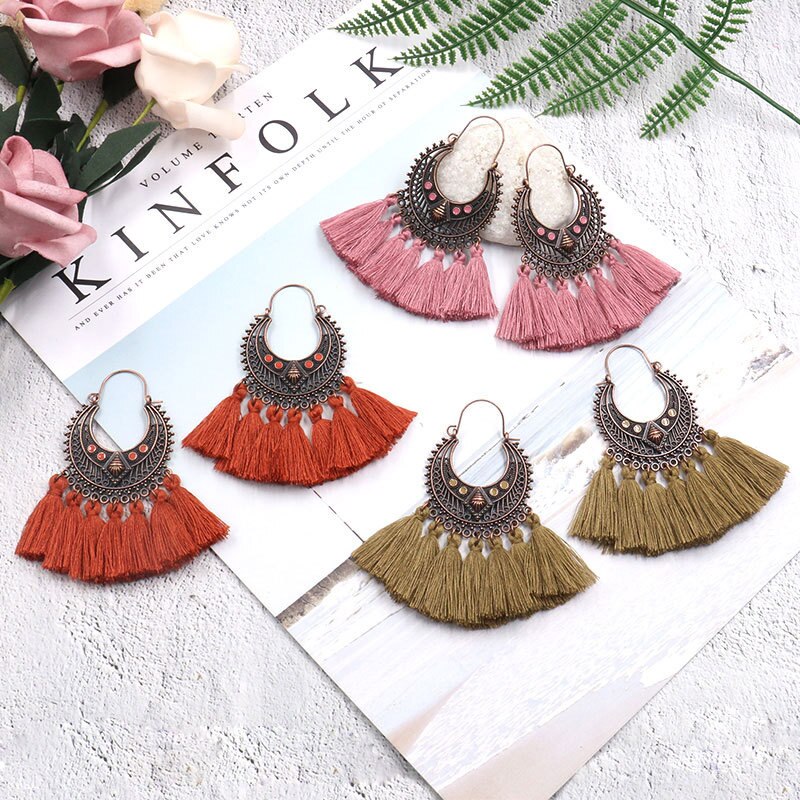 Exknl Fringed Korean Tassel Earrings for Women Geometric Statement Earring Jewelry Pendientes Weekend Party