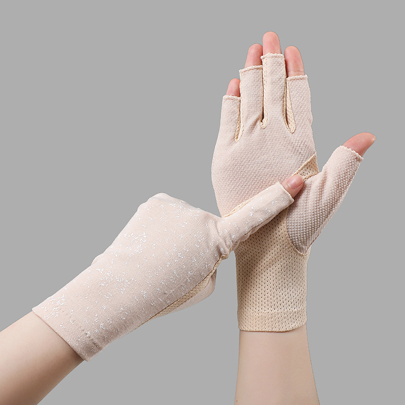 Mode Vrouwen Katoen Dot Zomer Vingerloze Half Vinger Anti-Skid Zon Bescherming Afdrukken Anti-Uv Dunne Korte Rijden handschoenen: 02 Pink