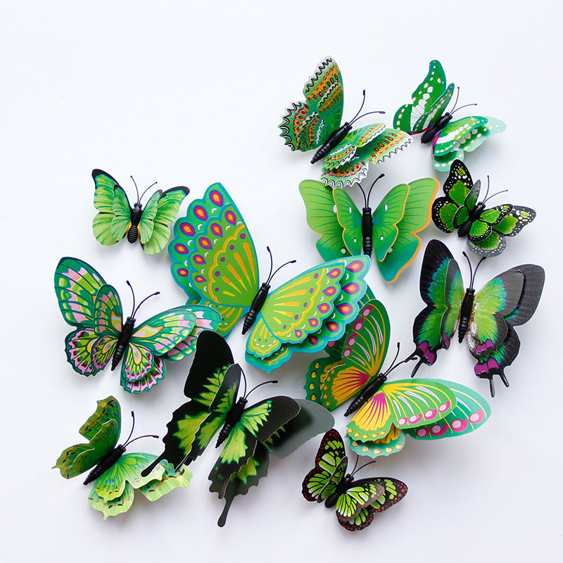 12 stk 3d diy dobbeltlag sommerfugl køleskab magnet magneter til køkken køleskabe til dragt til børn boligindretning ornamenter: H019