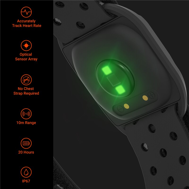 CooSpo Frecuencia Cardíaca Bluetooth 5.0 Ant+ Sensor óptico de Pulsómetro Brazo para Wahoo Garmin Zwift Strava Rouvy Trainerroad