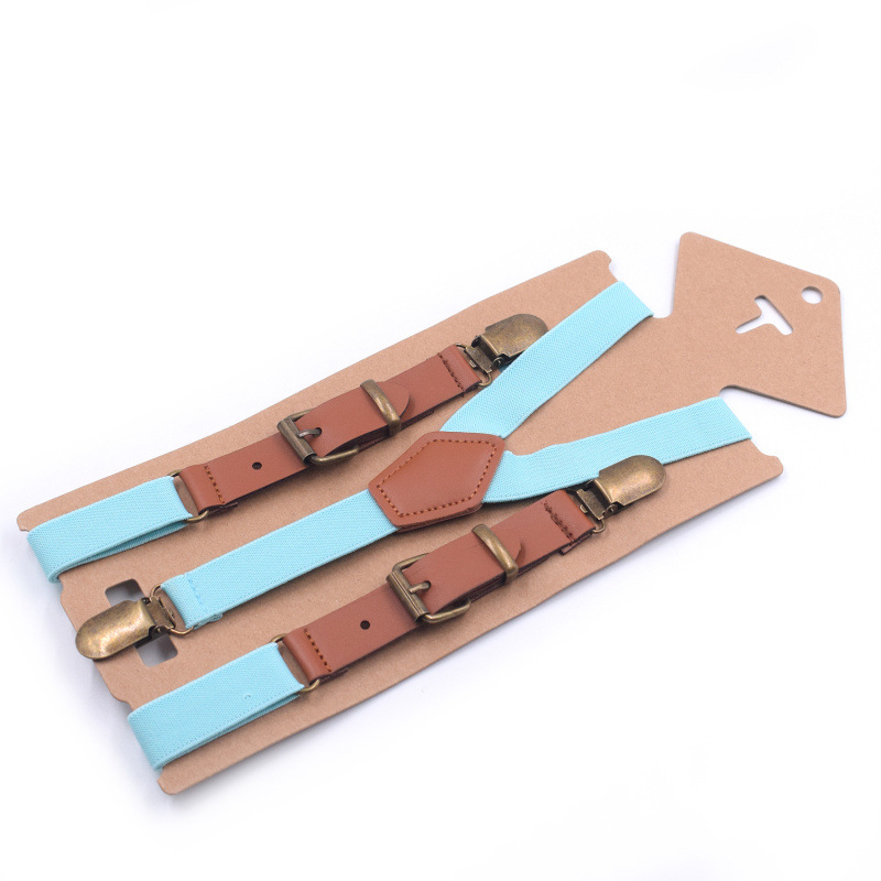 10 pcs\lot Lovely Kids Suspenders Baby Bretels Adjustable 3 Clip Braces Boys Girls Y-Back PU Leather Suspender: Cyan
