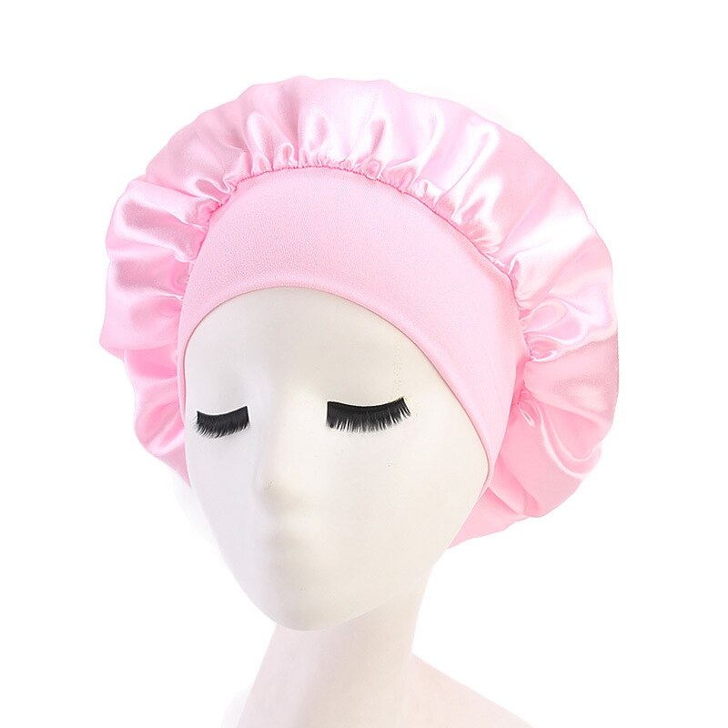 Gorro de señora Lado ancho de satén para la pérdida de sueño gorras sombreros de quimioterapia Beanie con banda elástica suave cuidado Har: Rosa