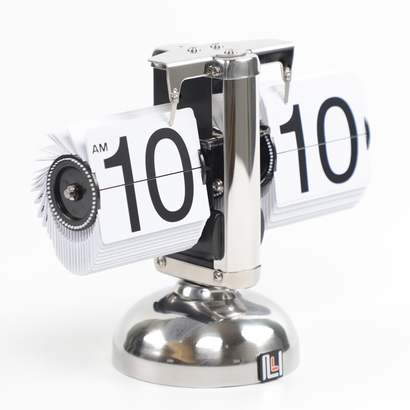 Retro Small Scale table clock Flip page stainless steel desktop clocks internal turn quartz gear desk clock crafts mx5211345