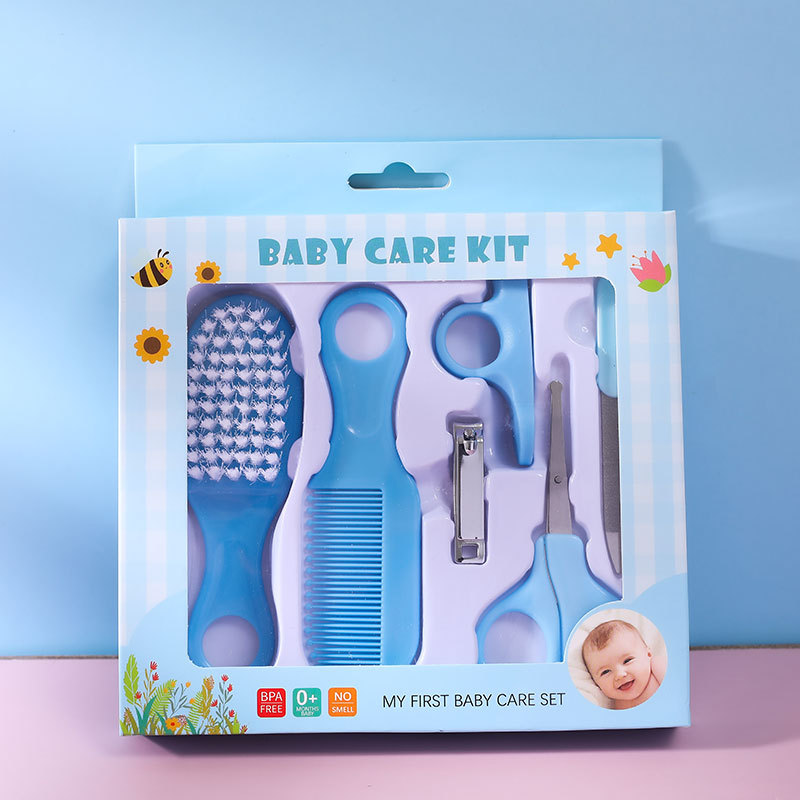 Multifunction Newborn Baby Kid Healthcare Kit Nail Hair Thermometer Grooming Brush Portable Hygiene Set Baby Newborn Essentials: 6PC SET-Blue