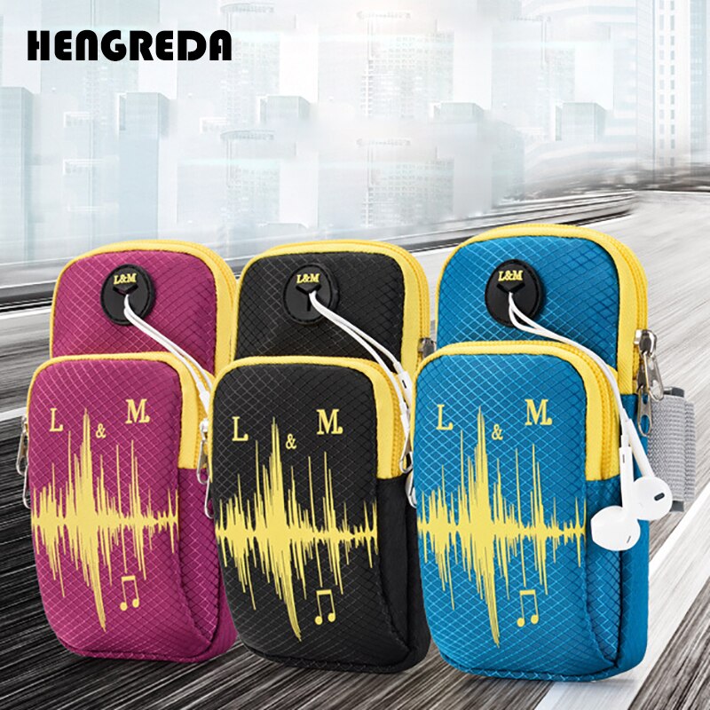 Runninng Armband Hengreda Elastic Belt Bounce Free Arm Band with Earphone Hole Phone Holder for All Sizes Phones