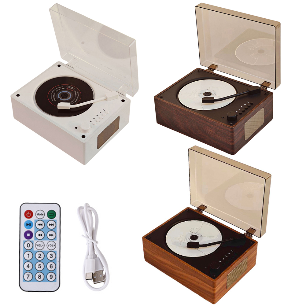 Rechargeable Retro CD Player Portable Music Player with 3.5mm AUX Desktop CD Player Gramophone Shaped CD Player