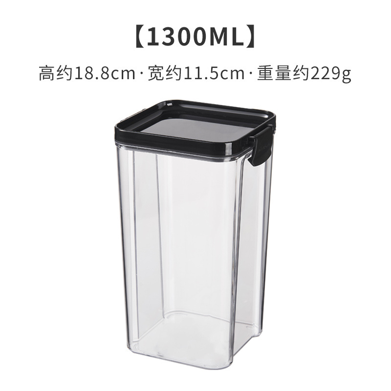 700/950/1300ML Food Storage Container Plastic Kitchen Refrigerator Noodle Box Multigrain Storage Tank Transparent Sealed Cans: 1300ml-black