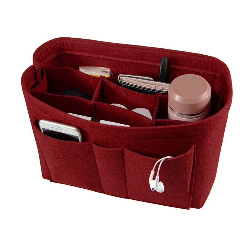 Filt klud organisator taske skab arrangør kosmetisk opbevaringspose hjem folde garderobe arrangør kontor desk smykker makeup taske: Rød