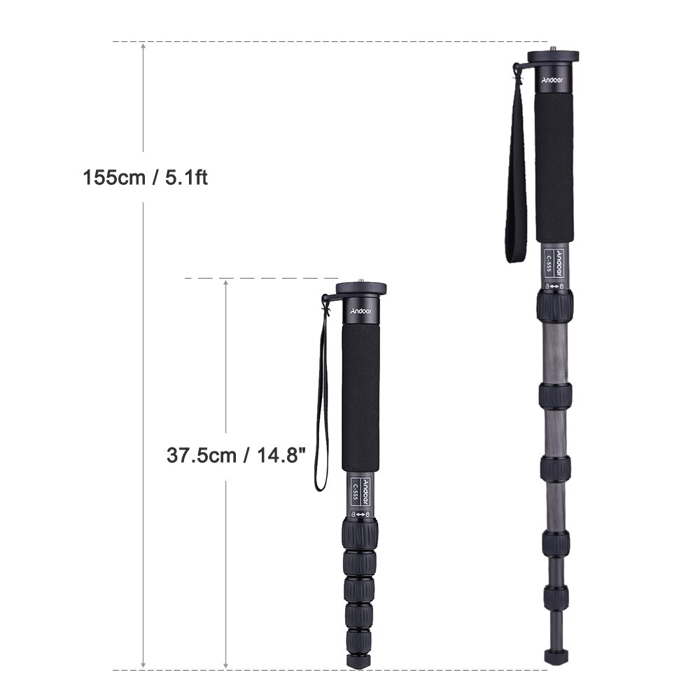 Andoer C-555 155cm/5.1ft Carbon Camera Monopod Unipod Stick 6Section for Nikon Canon Sony A7 Pentax Camcorder Stuido Photography