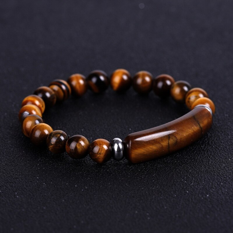 8mm Natural Stone Bracelet Rectangle Bar Charm Beaded Bracelets Handmade Men Women Prayer Fitness Chain Couple Jewelry Xmas