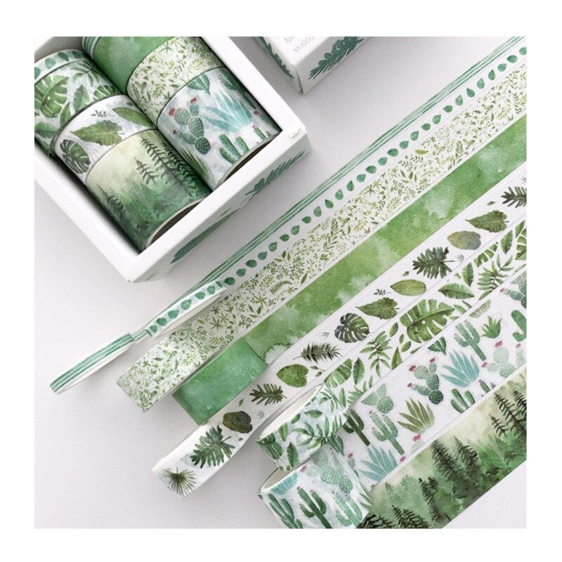 8 Rolls Aesthetic Masking Tape Washi Tapes Stickers DIY Scrapbooking Decoration Supplies for Girls Women Students: green dye