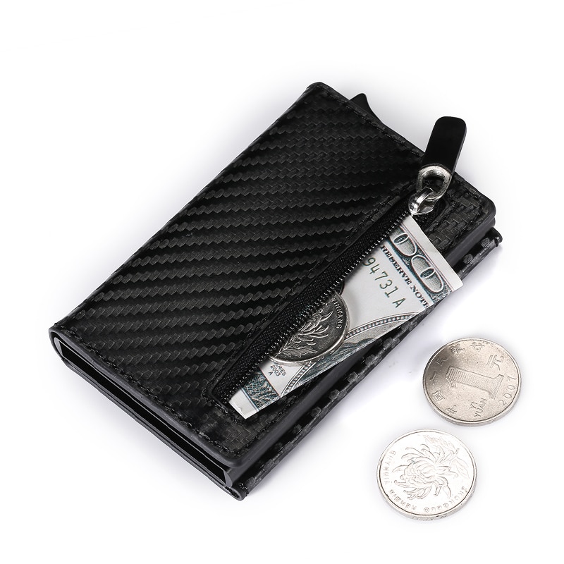 Zovyvol Credit Kaarthouder Aluminium Doos Card Portemonnee Rfid Pu Leer Pop Up Card Case Magneet Carbon Fiber portemonnee