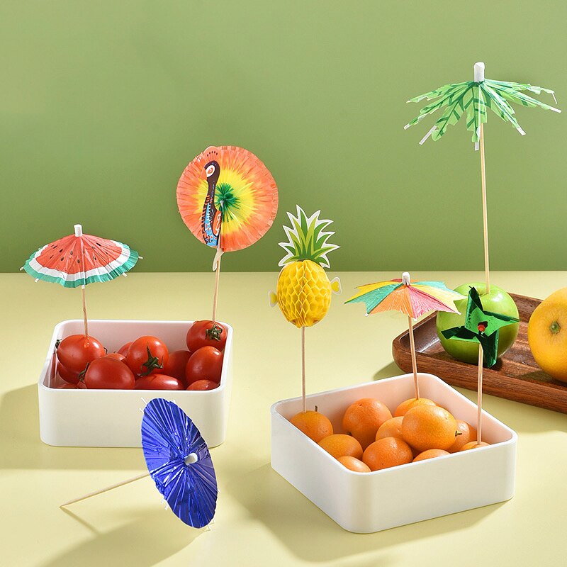 50PCS Cocktail Umbrella Sticks Decorative Toothpicks Fruit Cupcake Dessert Buffet Cocktail Parasols Drinks Picks Party Tableware