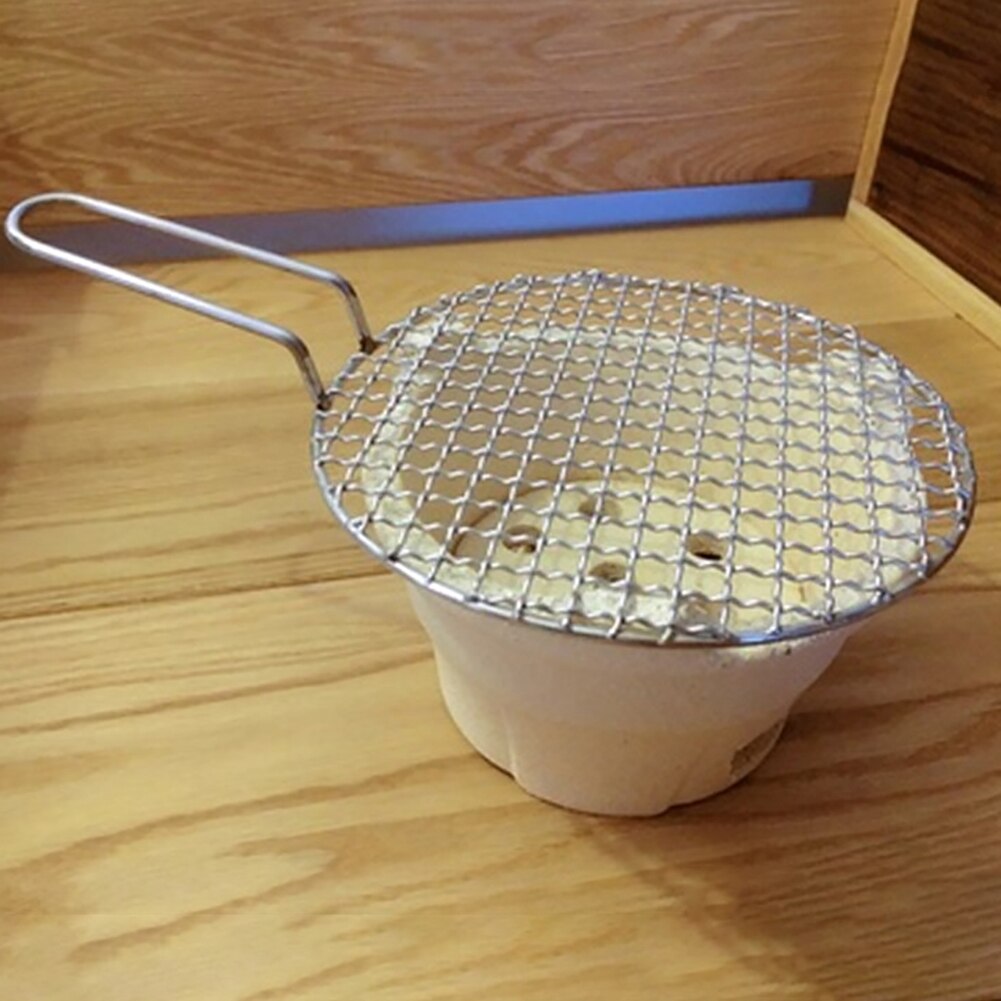 Rund rostfritt stål bbq grill grillat nät nät utomhus picknick non-stick bakning grillpanna med handtag bbq tillbehör