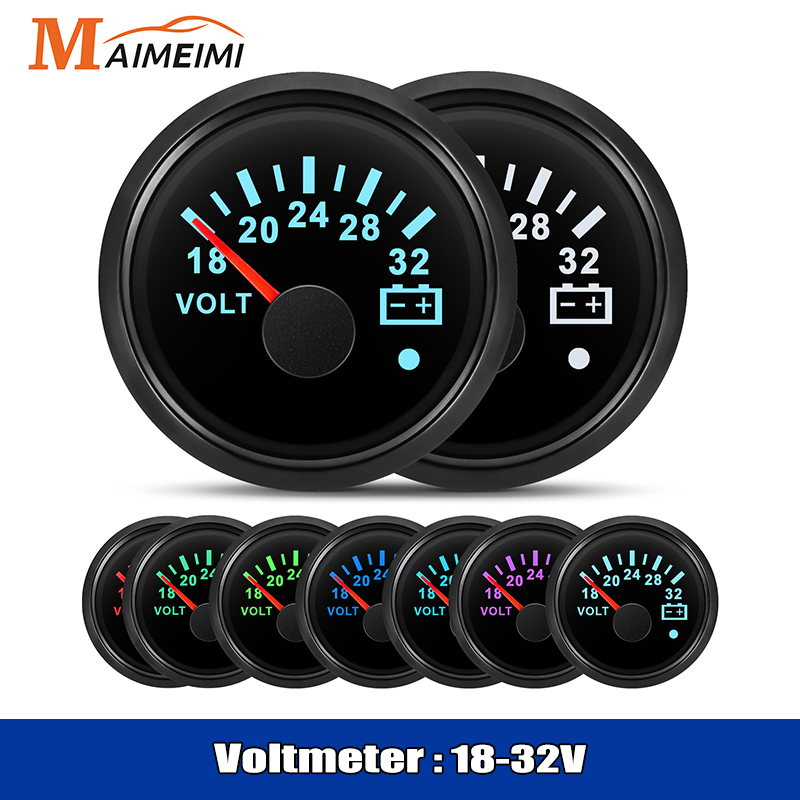 52mm Voltmeter 7 Farben Hintergrundbeleuchtung Spannung 8-16V 18-32V Volt Meter Gauge mit Warnlicht Universal für 12V 24V Boot Auto Marine: Elfenbein