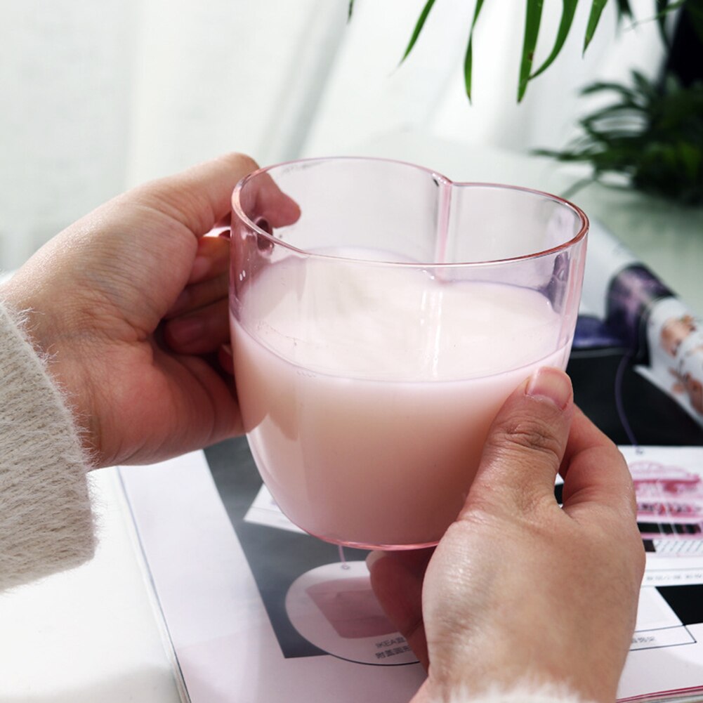 Couple Lover Single Walled Heart Shaped Glass Cup Juice Coffee Mug with Handle