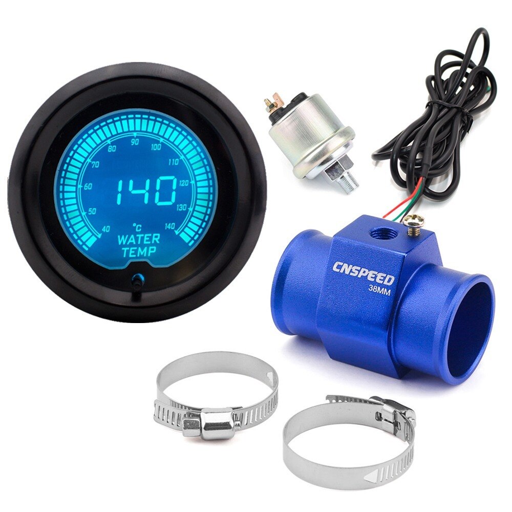 2 " 52mm evo 7 farve lcd 40-140 grader celsius vand temperatur meter vand temperatur meter med sensor & sensor adapter: Med 38mm
