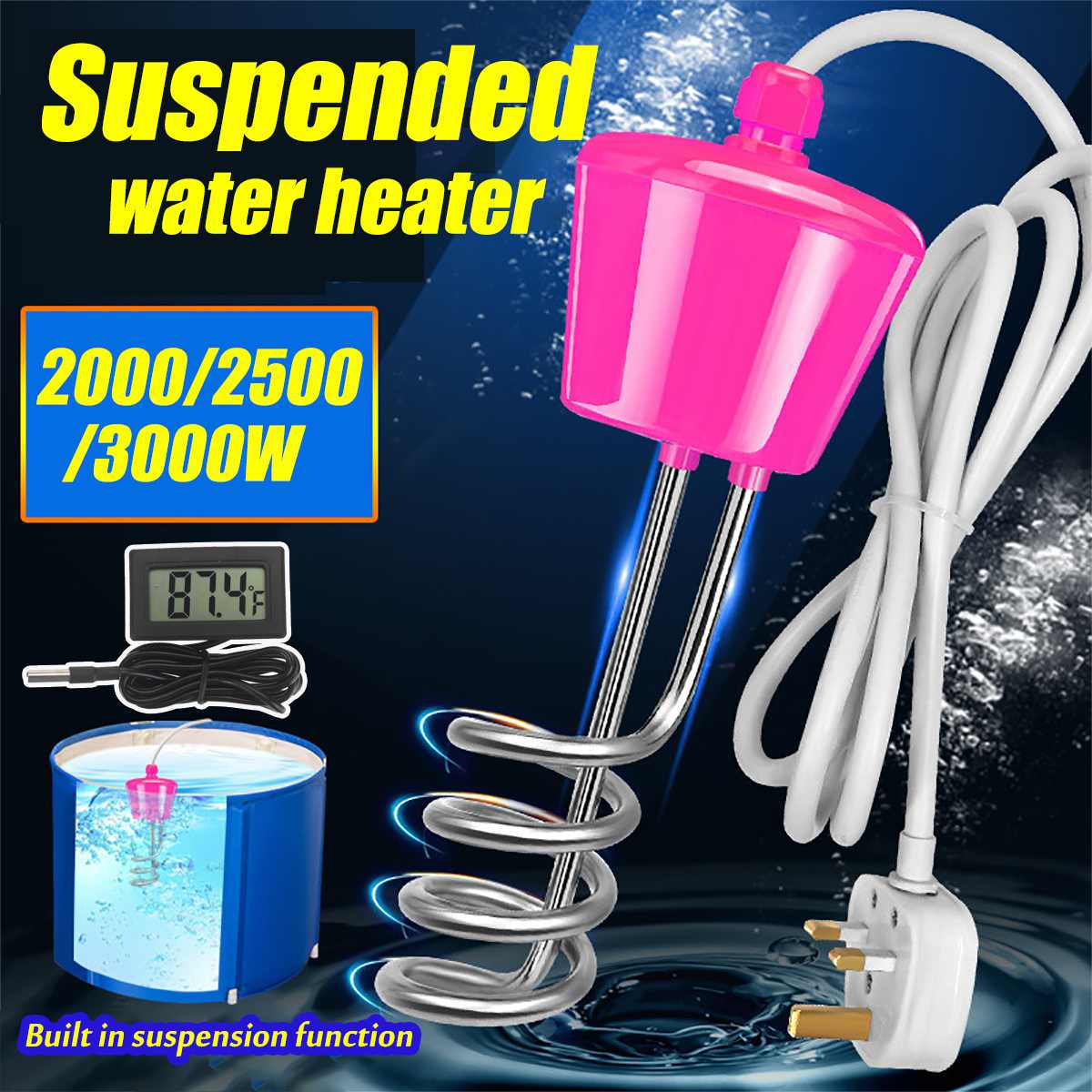 Suspension heater 3000W Stainless Steel Suspension Immersion Water Heater For Inflatable Bathtub With Electronic thermometer