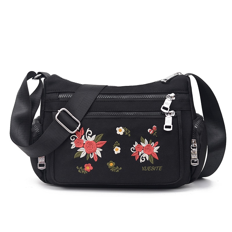 Dames nylon messenger bag student mobiele telefoon handtas eenvoudige kleine crossbody tassen casual dames tote flap schoudertas: Zwart