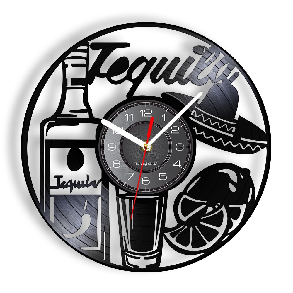 Dringking-Reloj de pared de grabación de vinilo para bebidas, cartel de pared de estilo Vintage, arte de la hora del Tequila, Bar, Pub, vino, para chico: Without LED