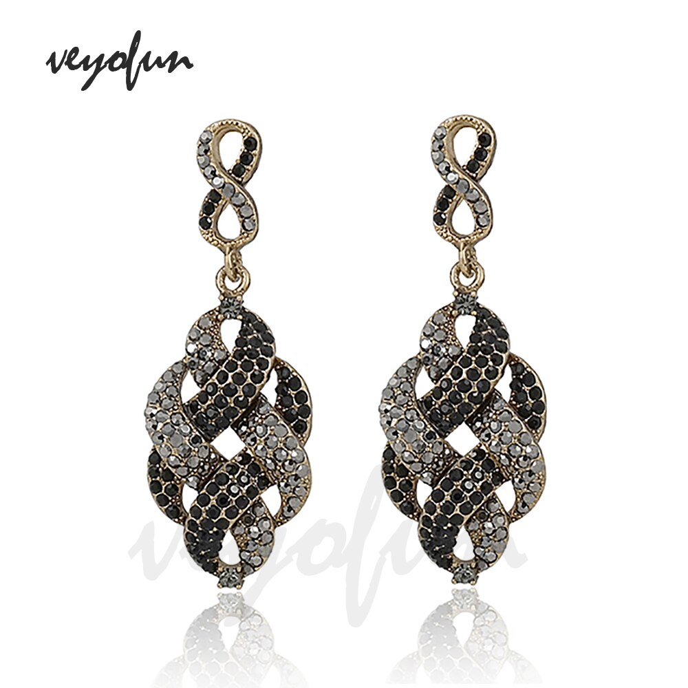 Veyofun alta qualidade cristal strass gota brincos vintage oco festa balançar brincos jóias para a mulher presente novo atacado: black