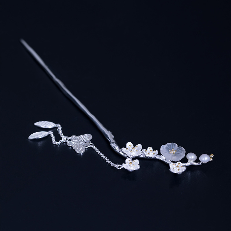 925 Sterling Silver Butterfly Tassel Chinese Style Hairpin Plum Blossom Flower Hair Stick Pin Metal Jewelry Accessories