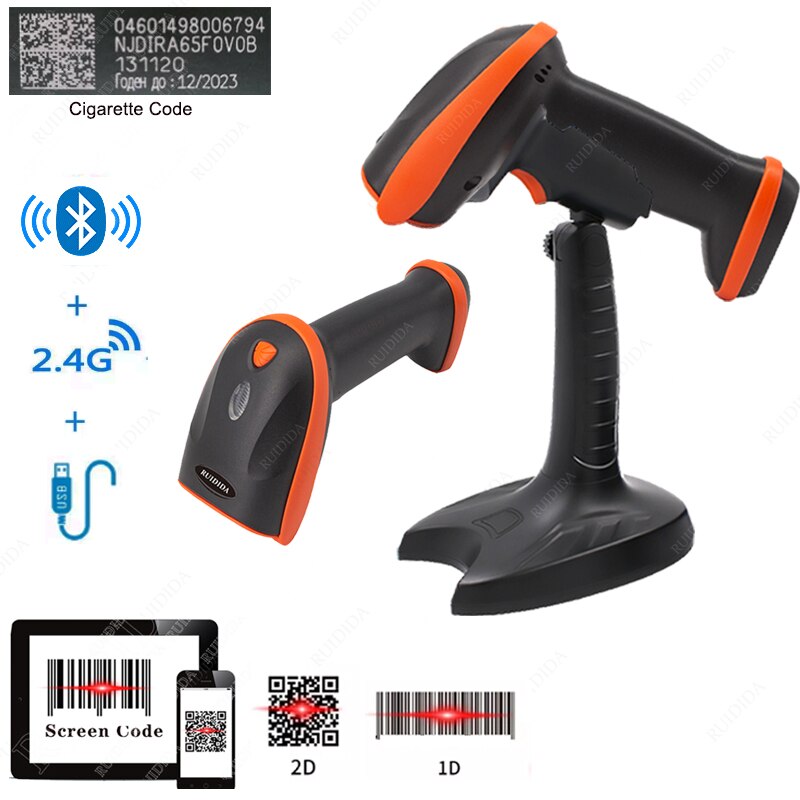 Bluetooth Bar code Scanner qr Scanner Drahtlose Scanner 2D Barcode Scanner Drahtlose 2d Scanner Handheld Reader Verdrahtete mit Stand