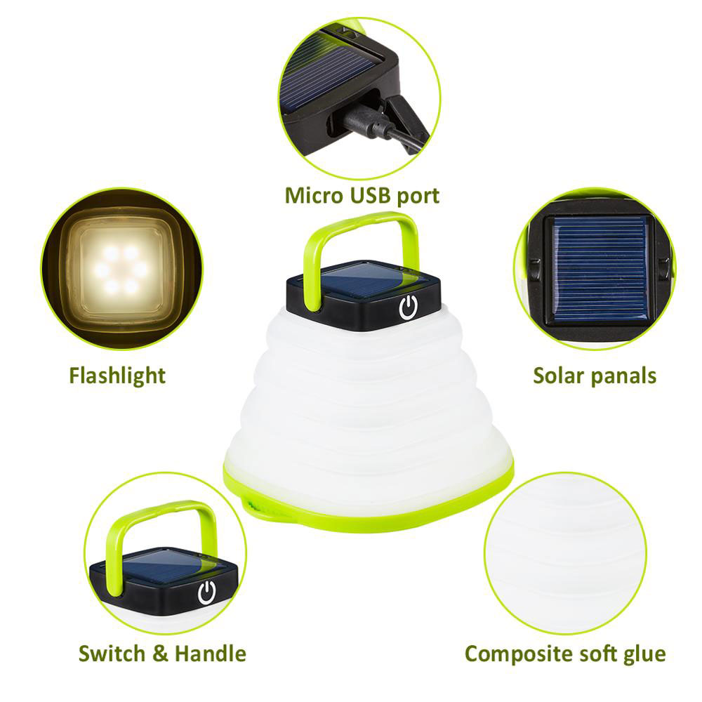 Camping Light LED Mini Waterproof Folding Solar Powered Lantern LED Hanging Flashlight Tent Lamp USB Port Portable Night Light