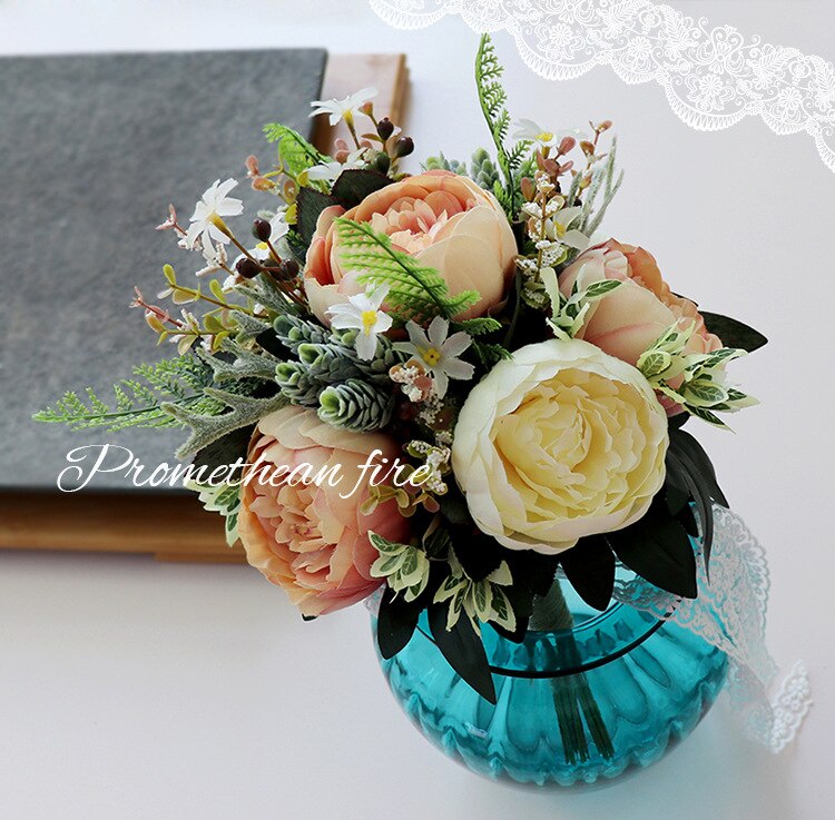 AYiCuthia blanco rosa ramo de boda hecho a mano flor Artificial ramo de rosas de novia para boda decoración S37