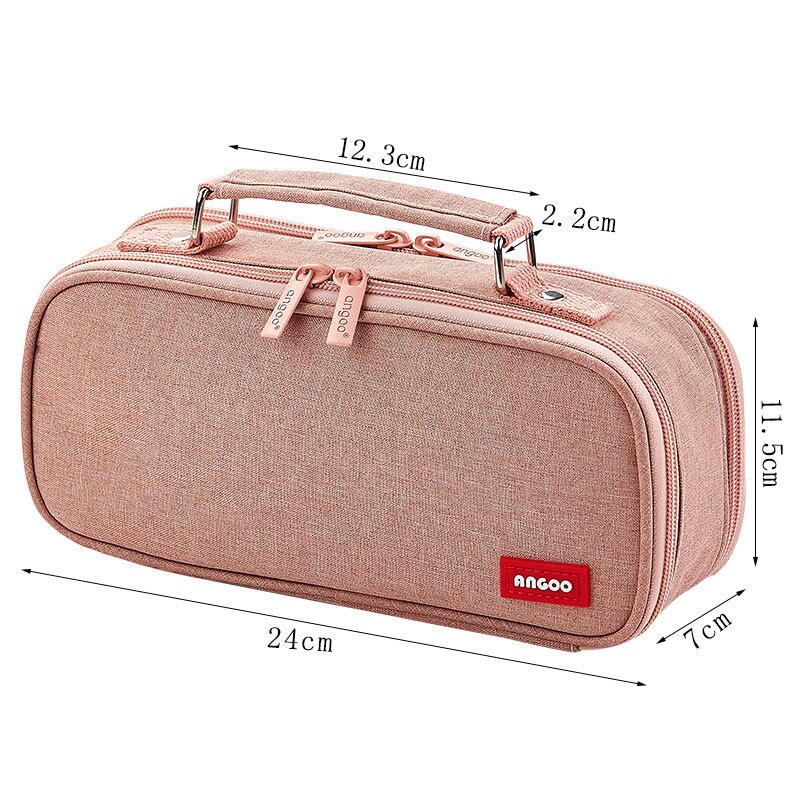 Large Capacity Pencil Case Multi Layer Multi Function Canvas Pen Bag Boys Girls Stationery Pencilcase Storage Supplies Supply: Pink