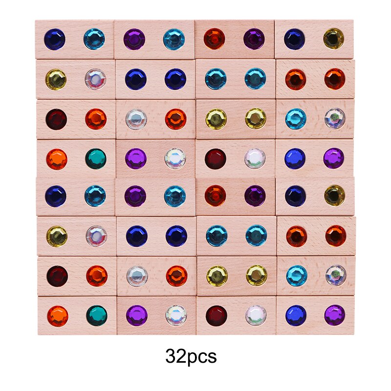 Bloques de gemas de juguete de madera, bloques de apilamiento de arcoíris, bloques de madera Natural, bloques educativos para niños, Speelgoed: double gem 32pcs