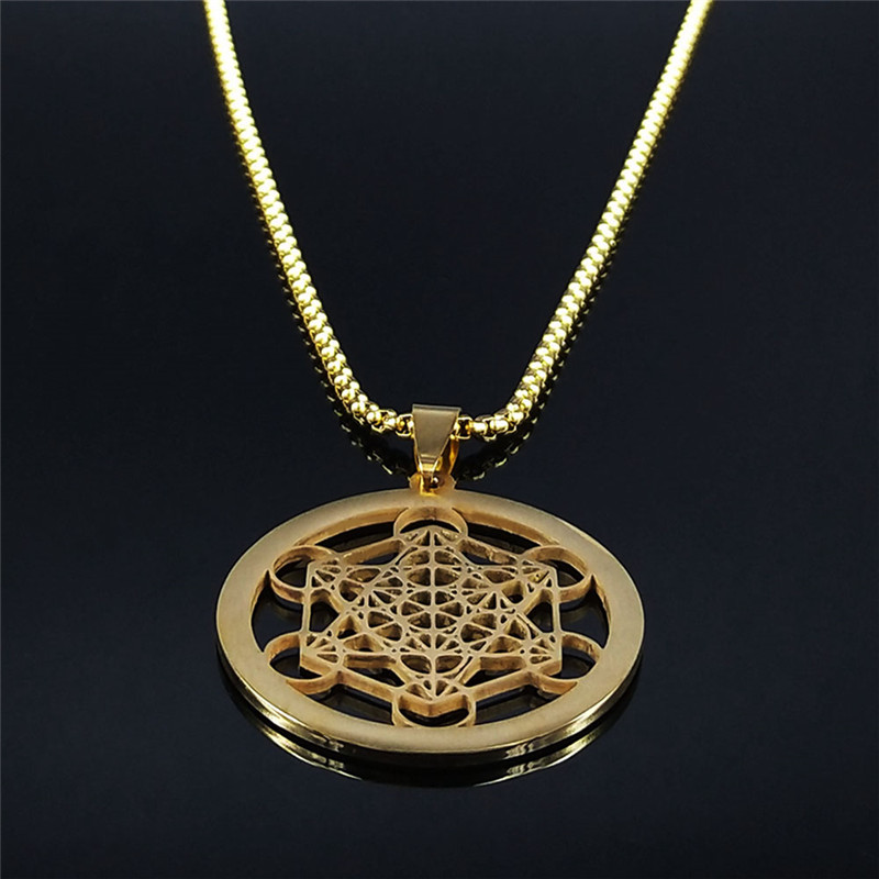 Blume des Lebens Edelstahl Kristall Anhänger Halskette Metatron Heilige Geometrie Symbol Halskette Schmuck Schmuckstück femme N4833S02