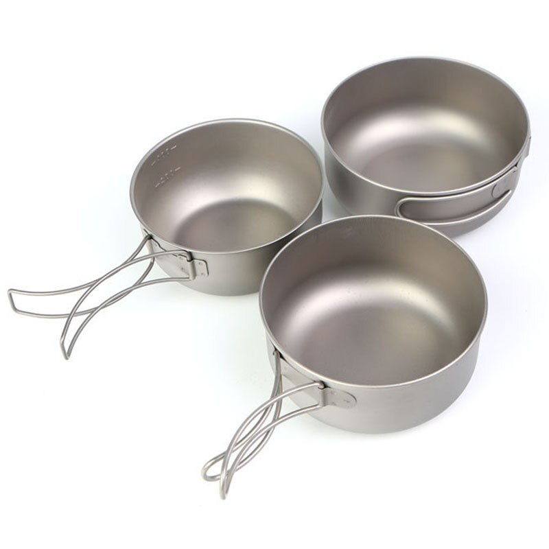 Hopfällbara skålar i titan matlåda med lock utomhus camping matlagningsskål köksredskap resa vandring middagslådor 300ml 450ml 500ml