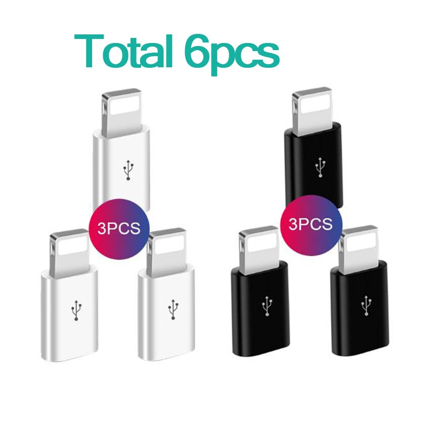 Mini OTG adaptador Lightning a Micro USB para Apple IPhone 12 11 Pro Max XS MAX XR X 7 8 6S 6 cargador de sincronización de datos de Cable conector de Cable: 3PC White Black