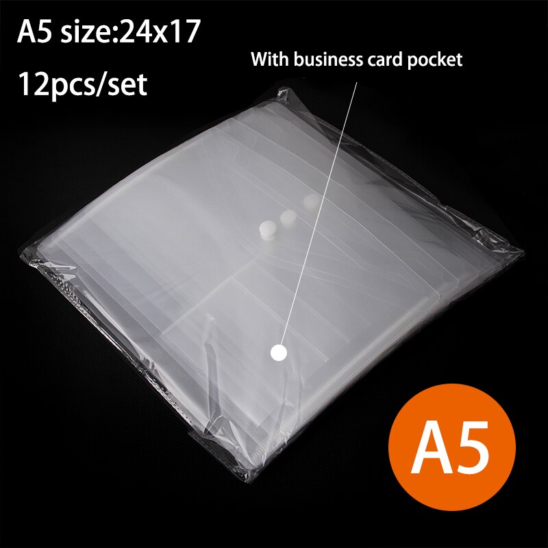 A4 Size Envelope Folder PP Plastic Storage Pouch Holder Paper Document File Folder Organizer Bag with Snap Button Closure: A5 Transparent 12PCS