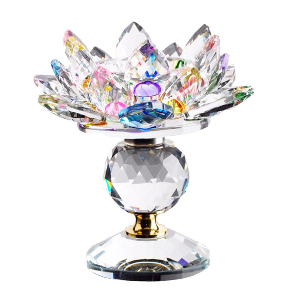 Krystal lotus blomst lysestage fyrfadslys hjem bordplade feng shui dekoration ornamenter: Flerfarvet
