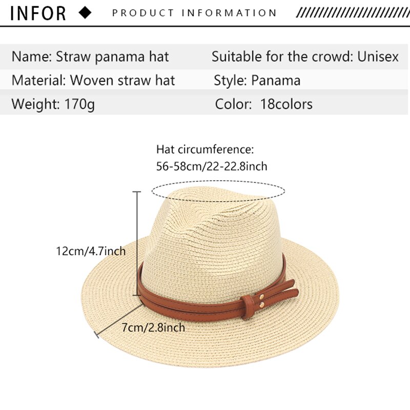 Chapeau d'été en paille pour femmes et hommes, à large bord, solide, Panama, pour la plage, décontracté, fait à la main, Protection UV