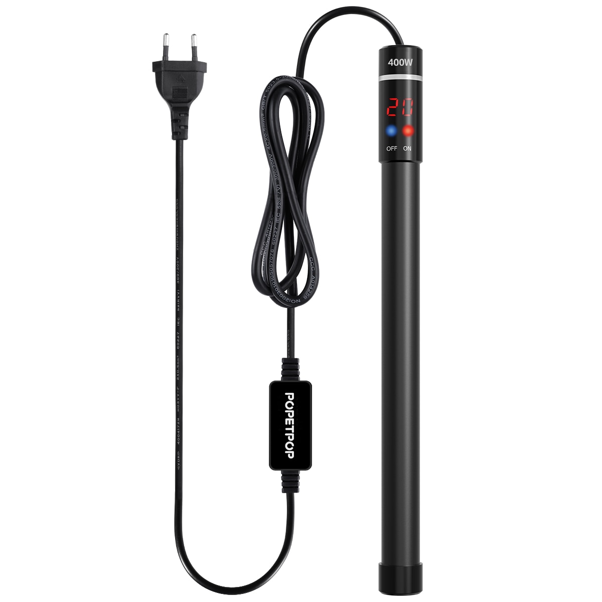 Popetpop 400W Aquarium Heater Thermometer Dompelpompen Titanium Duurzaam Verwarmingselement Voor Zoet Water Zout Water Aquarium A50: EU Plug