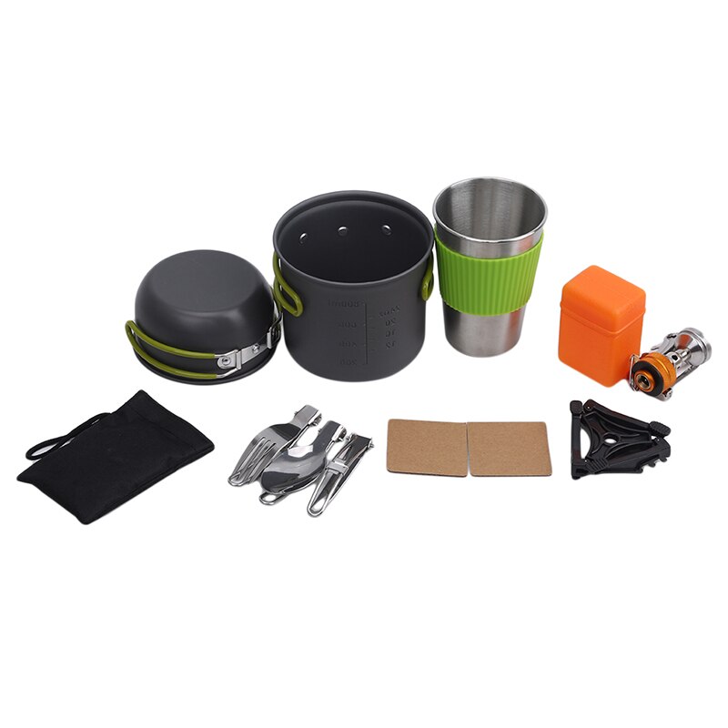 Liga de alumínio ao ar livre acampamento viagem panelas acampamento pote caminhadas piquenique turismo conjunto talheres com colher dobrável mini fogão a gás