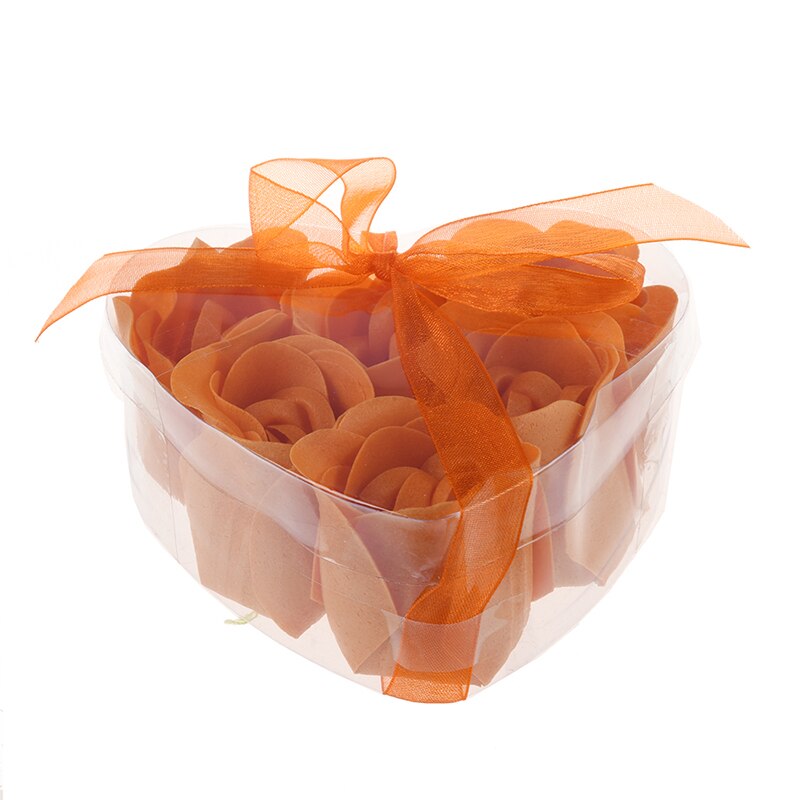 6 stuks badzeep met rozengeur, oranje bloemblaadjes, hartvormig doosje