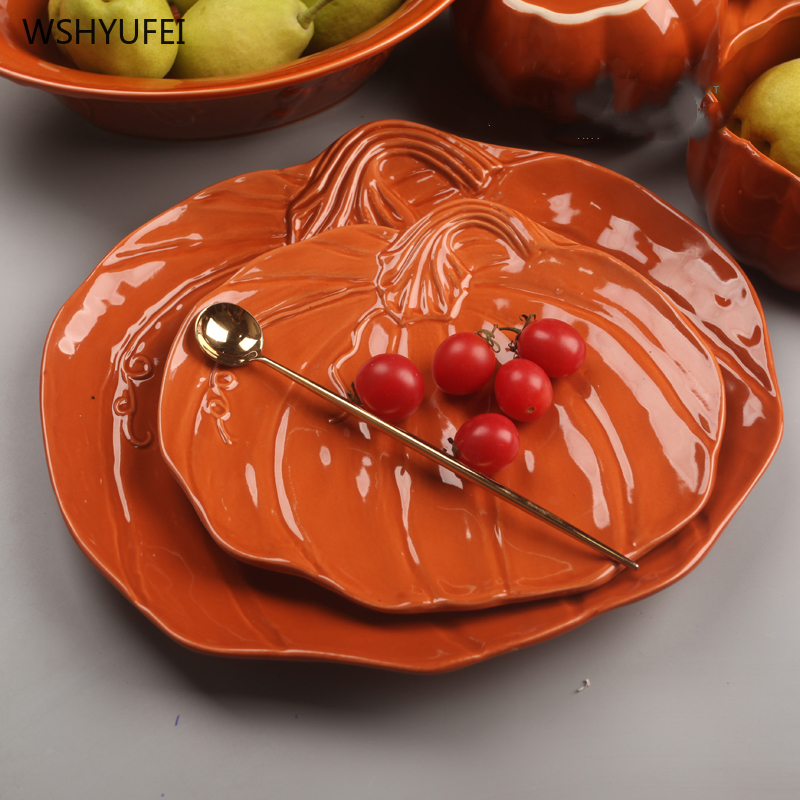 1Pcs ceramic plate Halloween party picnic supplies irregular pumpkin shape steak salad dessert cake storage tray